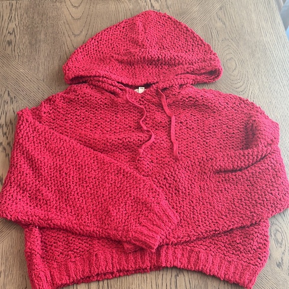 Anthropologie Pilcro Sailcloth Hooded Sweater Raspberry Red Size Small New NWOT - Picture 7 of 9